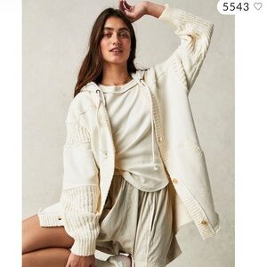 We The Free Cream Knit Hooded Cardigan